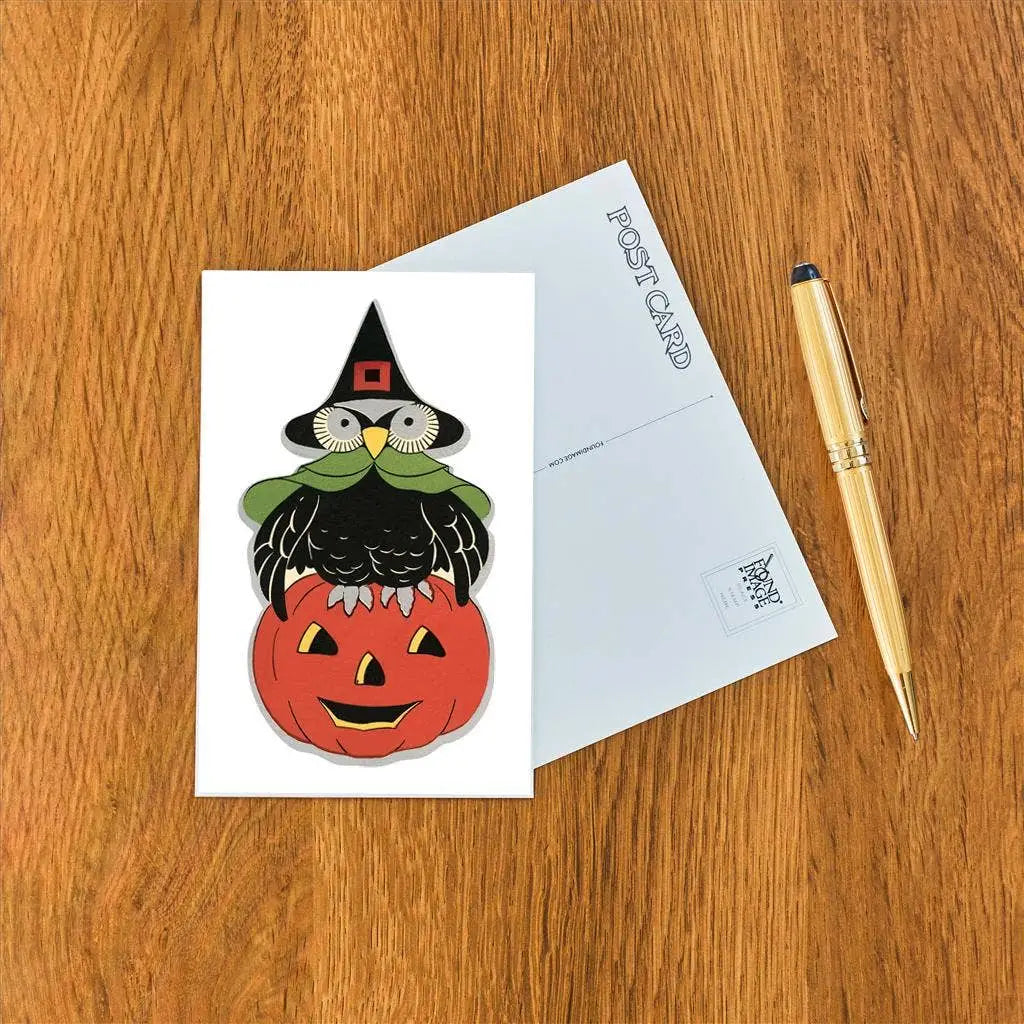 Vintage Halloween Postcard - Owl on Jack O’Lantern - Found Image Press