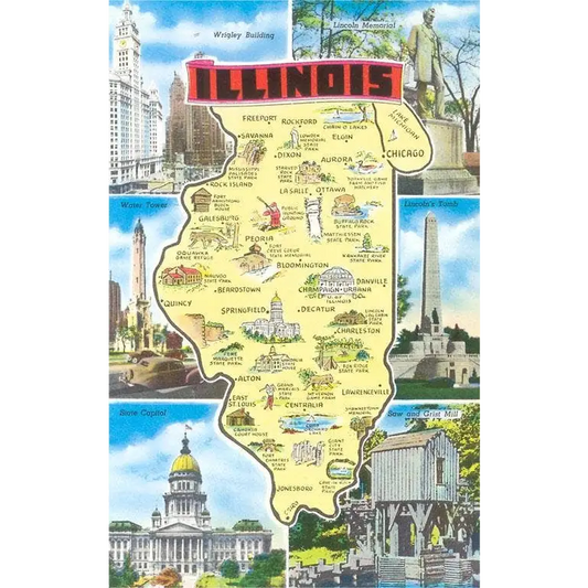 Postcard - Map of Illinois Attractions - Found Image Press