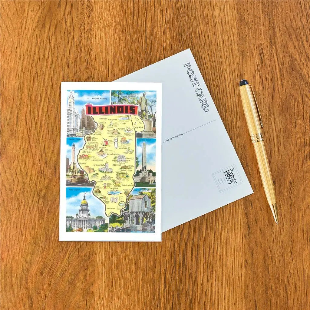 Postcard - Map of Illinois Attractions - Found Image Press