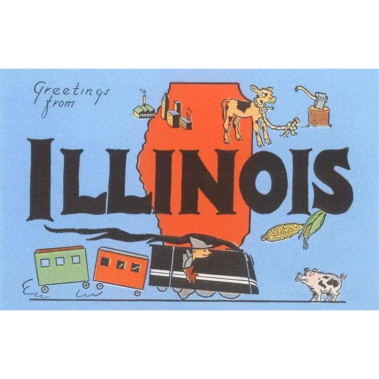 Postcard - Greetings from Illinois Cartoon - Found Image Press