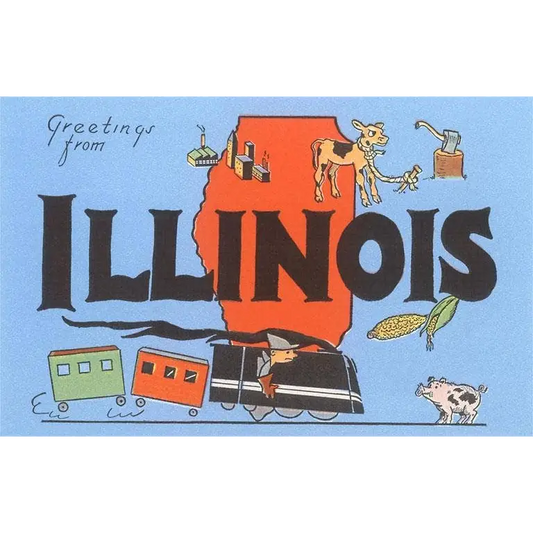 Postcard - Greetings from Illinois Cartoon - Found Image Press