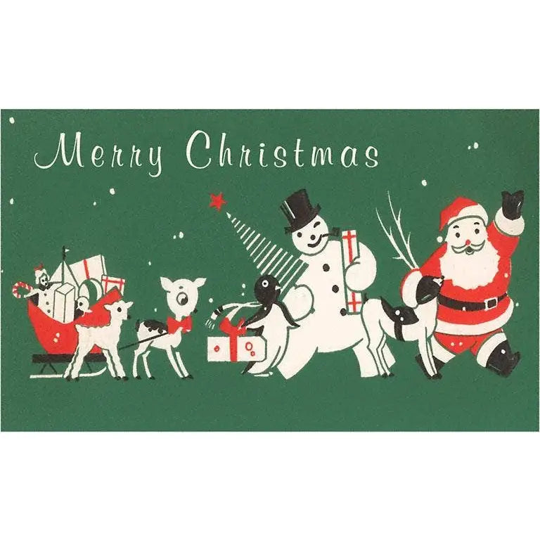 Vintage Christmas Postcard - Retro Santa and Snowman - Found Image Press