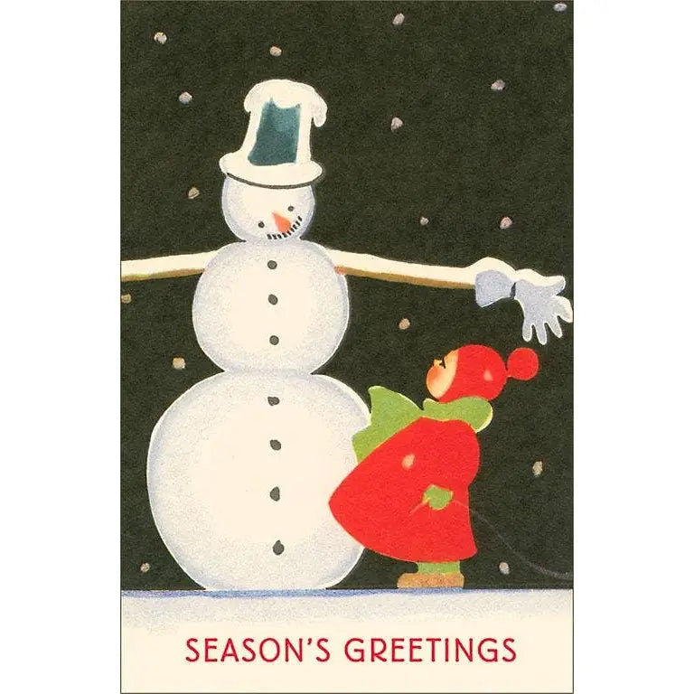 Vintage Christmas Postcard - Girl with Snowman - Found Image Press