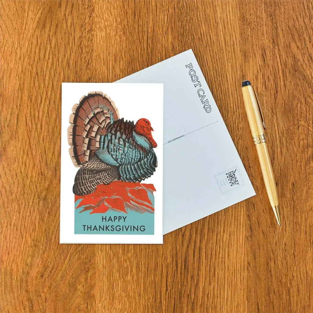 Vintage Thanksgiving Postcard - Turkey on Leaves - Found Image Press