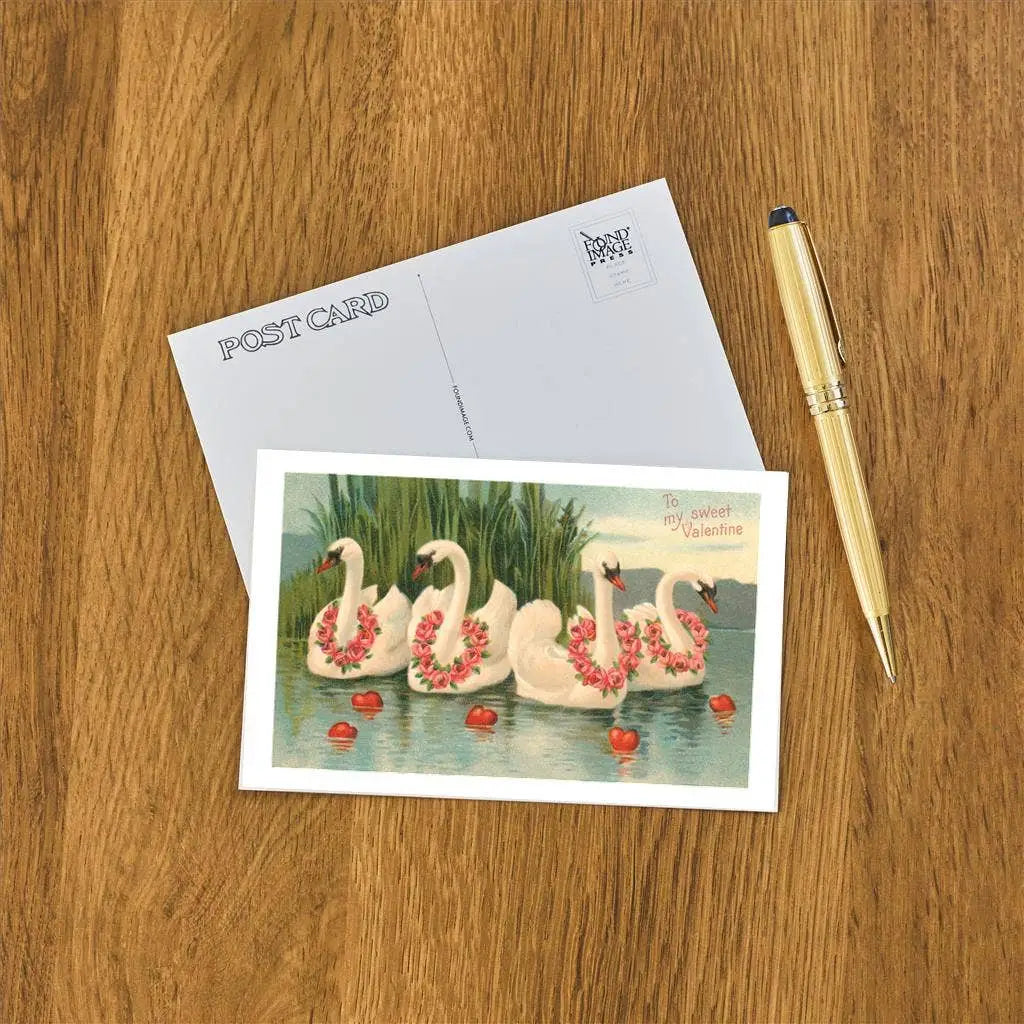 Vintage Postcard - To My Sweet Valentine - Swans with Roses - Found Image Press