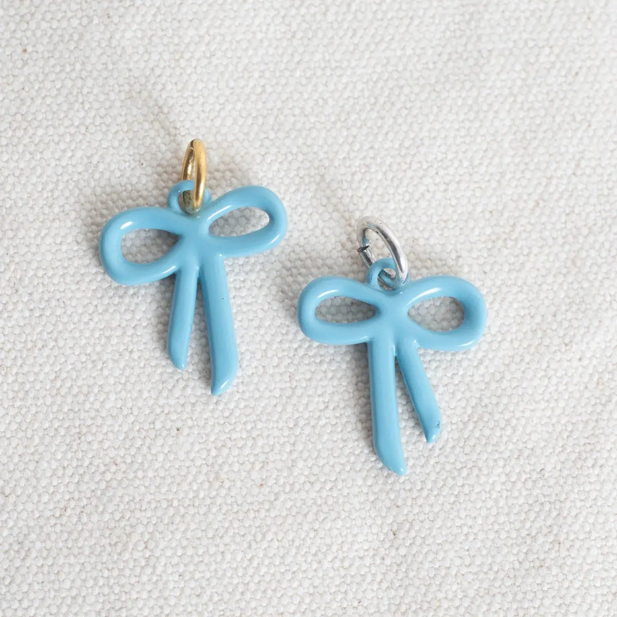 Enamel Bow Charm - Powder Blue - Antique Gold - Bel Kai