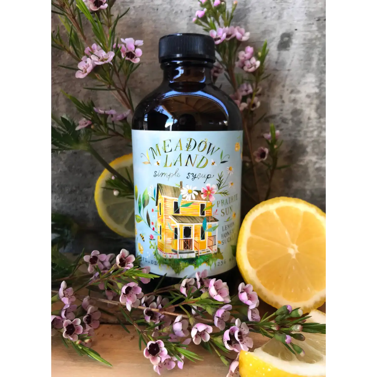Prairie Sun Simple Syrup - Lemon and Honeysuckle - Cocktails and Desserts - Meadowland Syrup