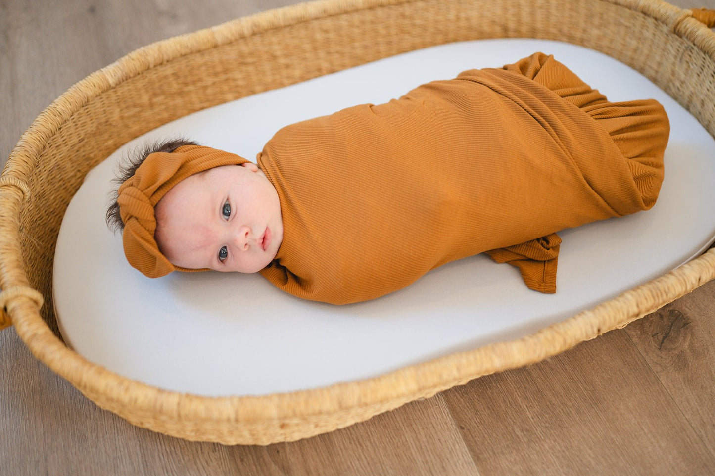 Bamboo Stretch Swaddle - Caramel Ribbed - Harp Angel Boutique