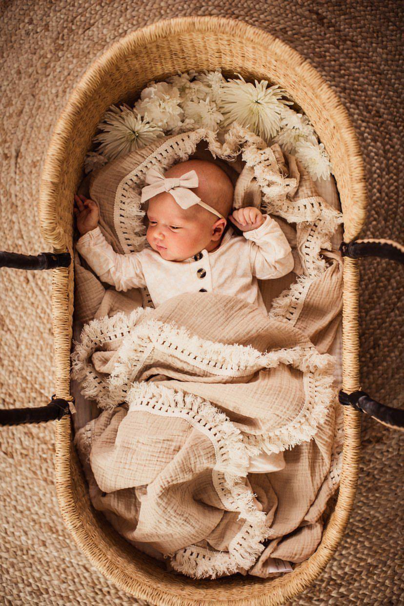 Fringe Swaddle Blanket - Tan - Harp Angel Boutique