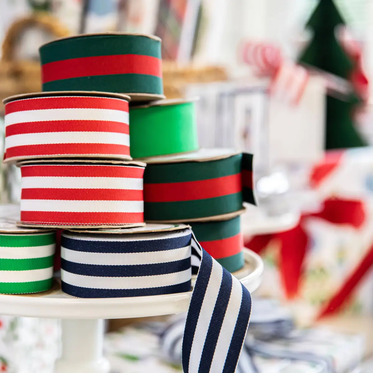 Grosgrain Ribbon - Green Stripe - 1.5’’ - WH Hostess Social Stationery
