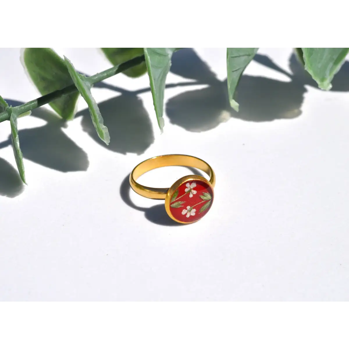 Pressed Flower Ring - Queen Anne’s Lace - Red - My Beverly Jewelry