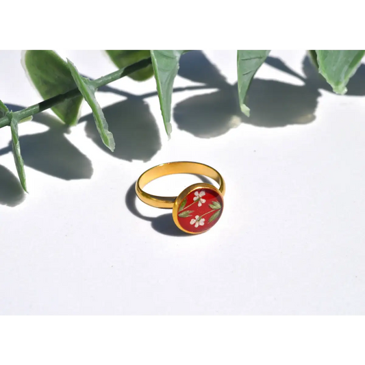 Pressed Flower Ring - Queen Anne’s Lace - Red - My Beverly Jewelry