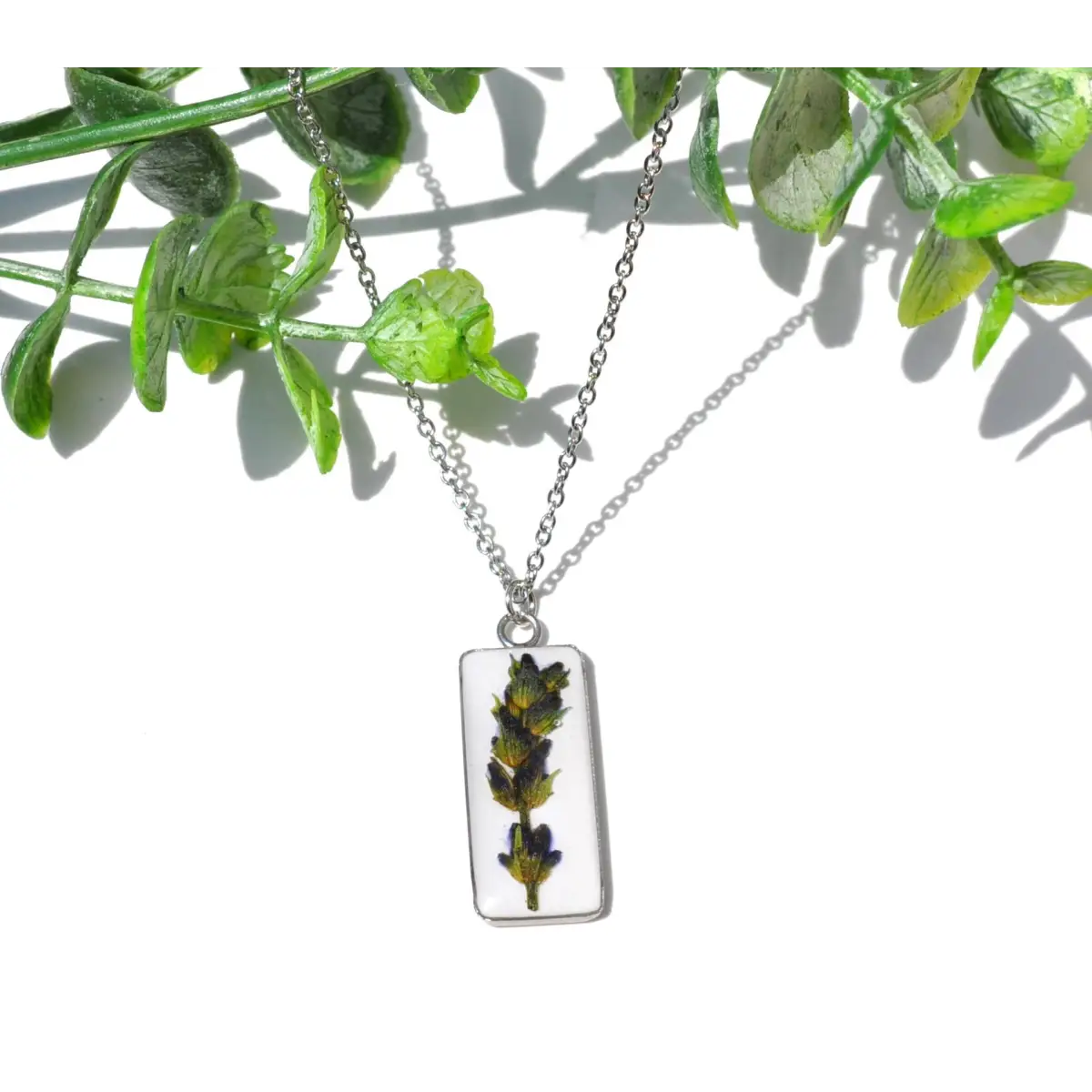Pressed Lavender Necklace - Pressed Flowers - White - My Beverly Jewelry