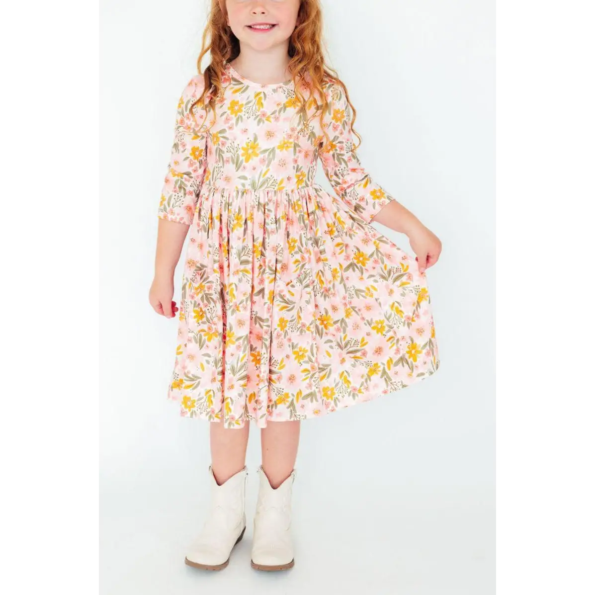 Pocket Twirl Dress - Pretty Peachy 3/4 Sleeve - Mila & Rose ®