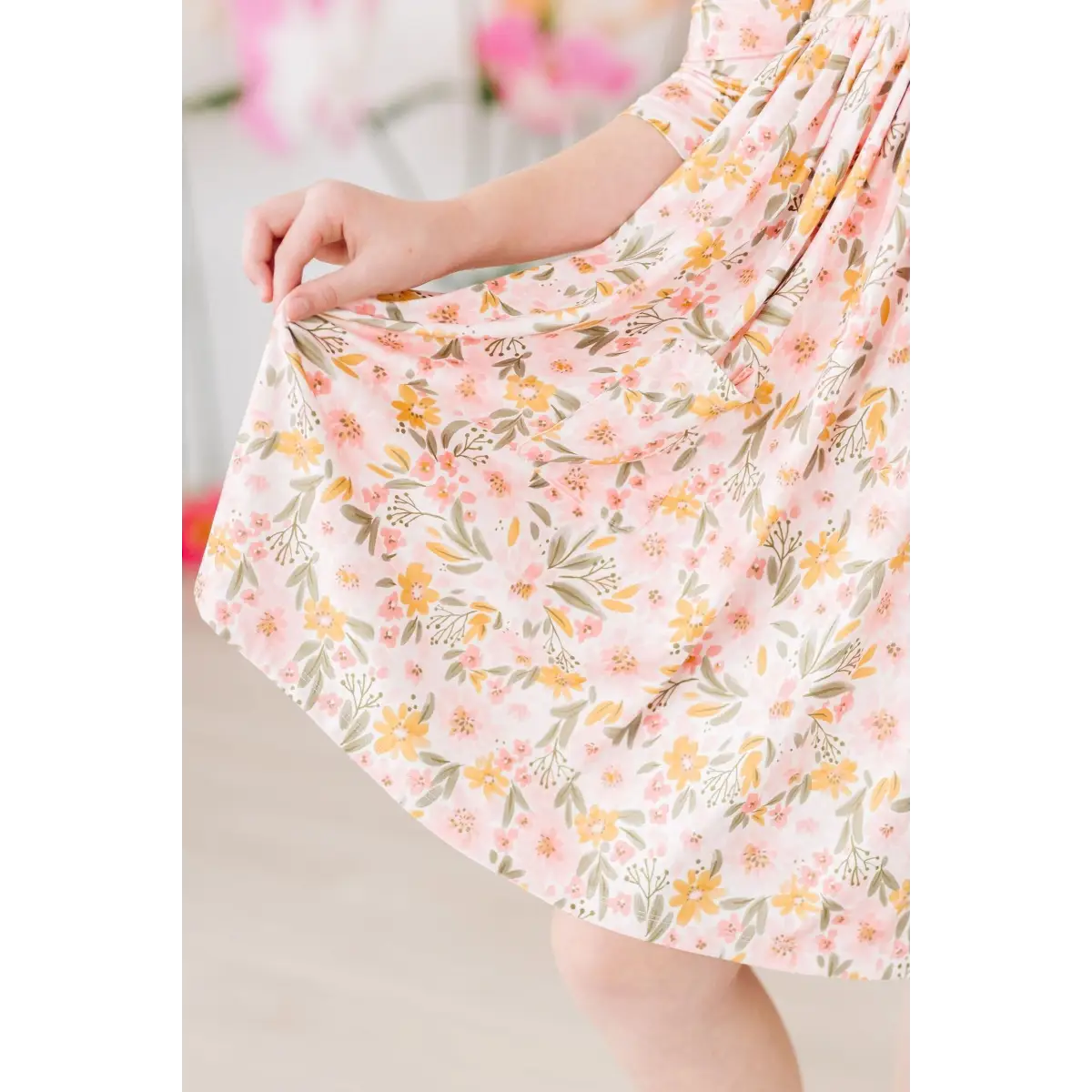 Pocket Twirl Dress - Pretty Peachy 3/4 Sleeve - Mila & Rose ®