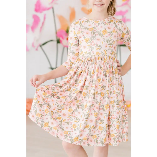 Pretty Peachy 3/4 Sleeve Pocket Twirl Dress - Mila & Rose ®