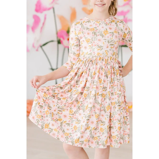Pocket Twirl Dress - Pretty Peachy 3/4 Sleeve - Mila & Rose ®