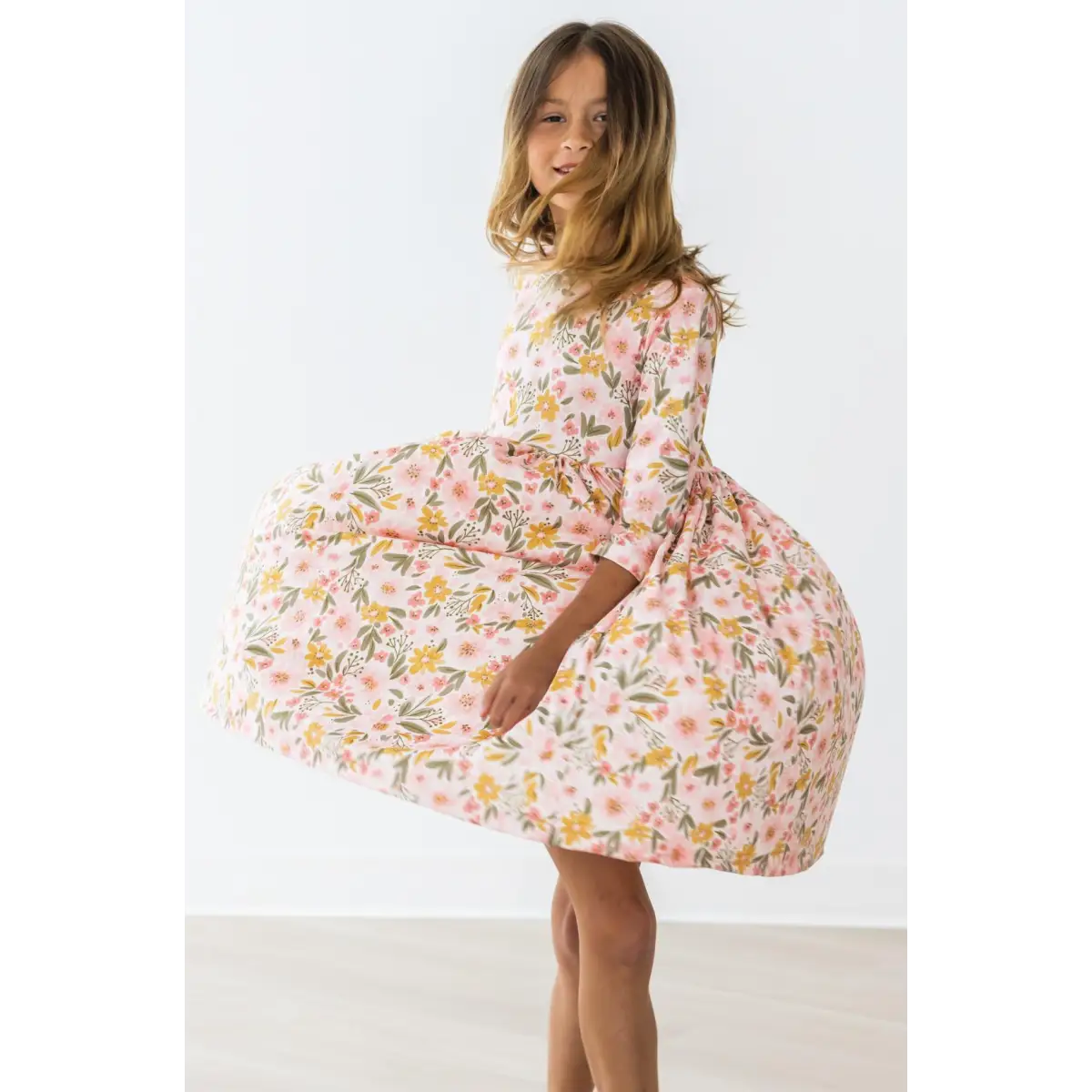 Pocket Twirl Dress - Pretty Peachy 3/4 Sleeve - Mila & Rose ®