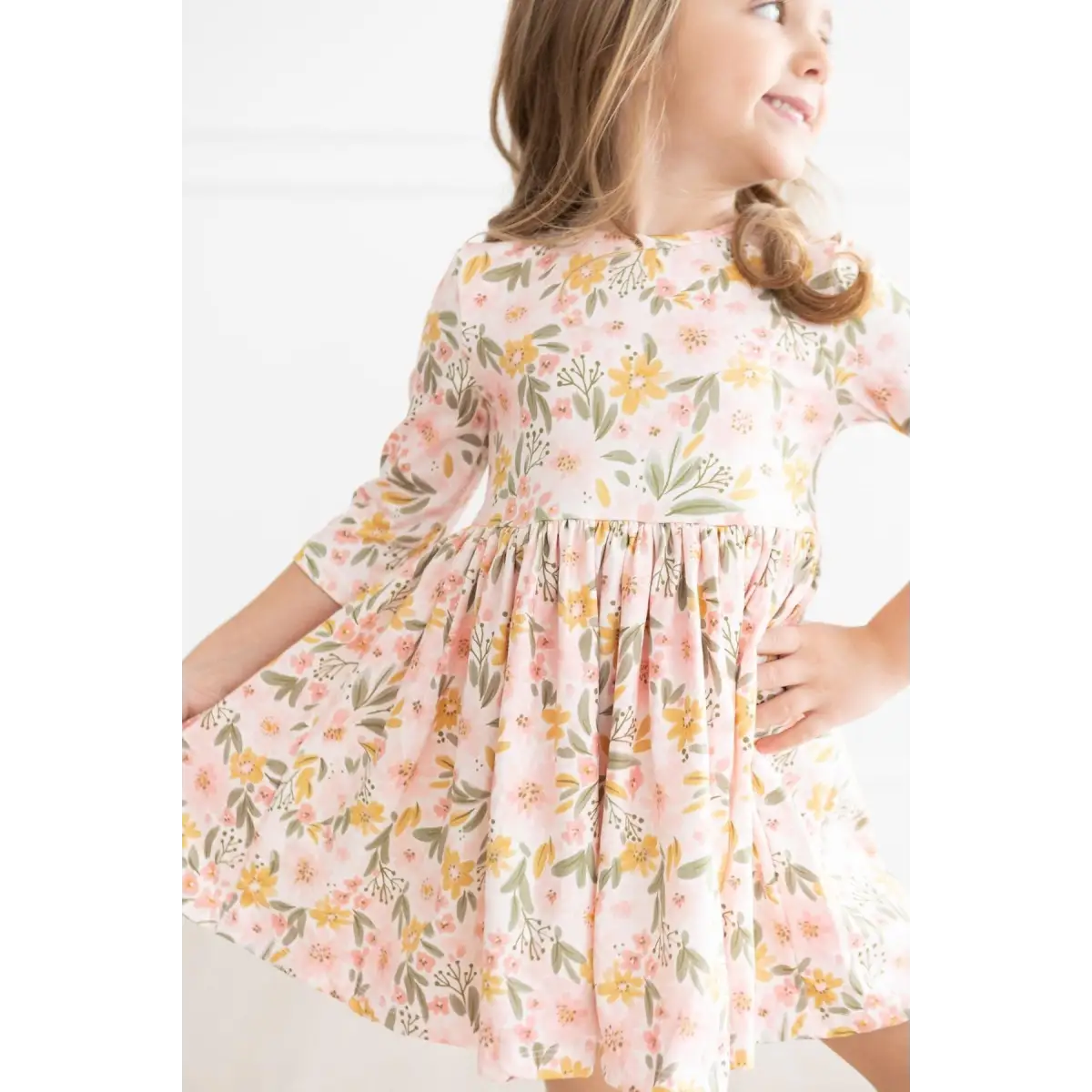 Pocket Twirl Dress - Pretty Peachy 3/4 Sleeve - Mila & Rose ®