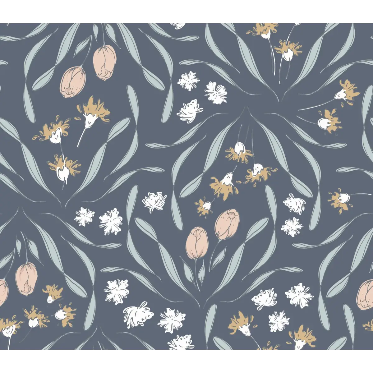 Primrose Wallpaper - Tulips - by Melissa Johnson Design - Sample 1 foot by 1 foot / Dark - Loomwell Home Goods