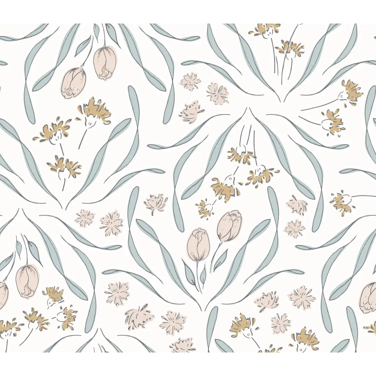 Primrose Wallpaper - Tulips - by Melissa Johnson Design - Sample 1 foot by 1 foot / Light - Loomwell Home Goods