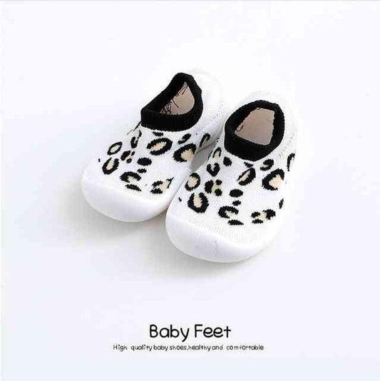 Baby Sock Shoes - White Leopard