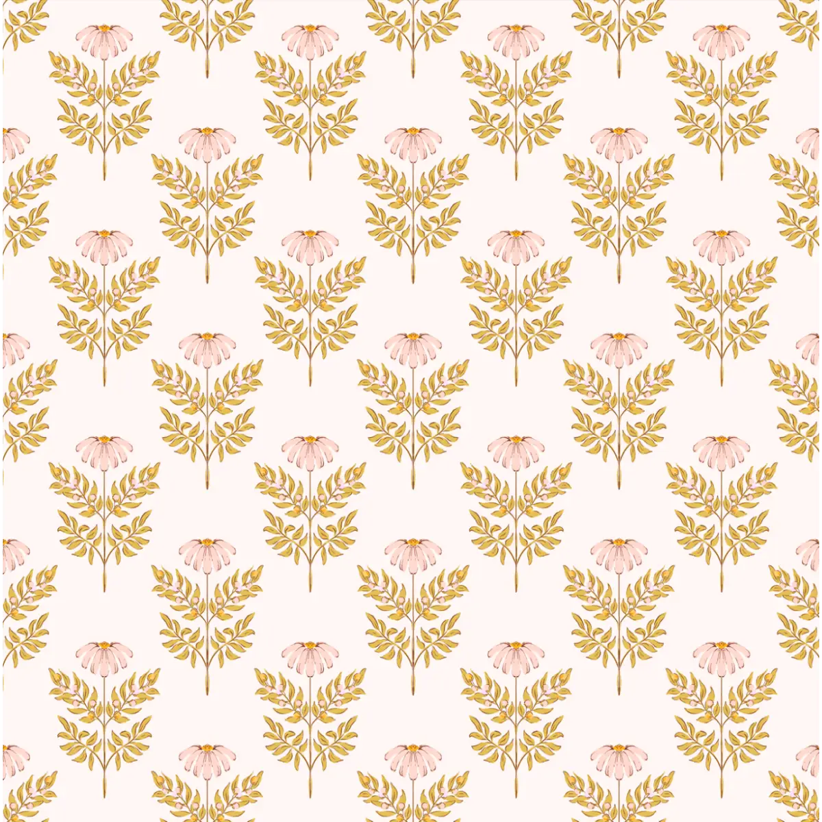 Prue Wallpaper - Pink Green Traditional Flower Block Print - Sample 1 foot by 1 foot - Loomwell Home Goods