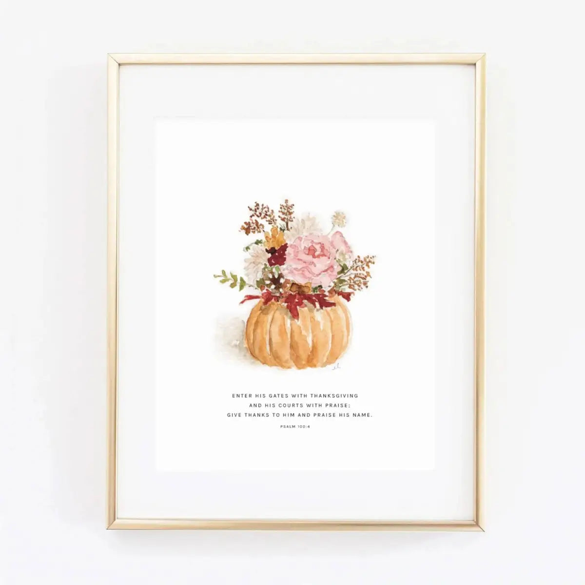 Autumn Watercolor Print - Pumpkin Bouquet with Scripture - Psalm 100:4 - emily lex studio