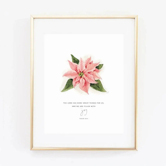 Christmas Watercolor Print - Poinsettia with Scripture - Psalm 126:3 - emily lex studio