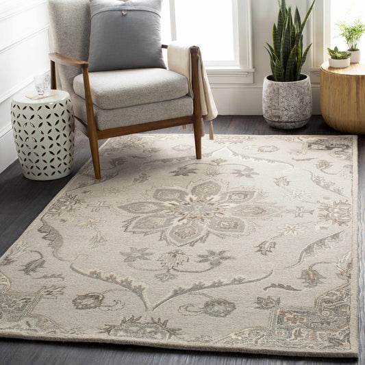 Beige Traditional Medallion Wool Rug - Boutique Rugs
