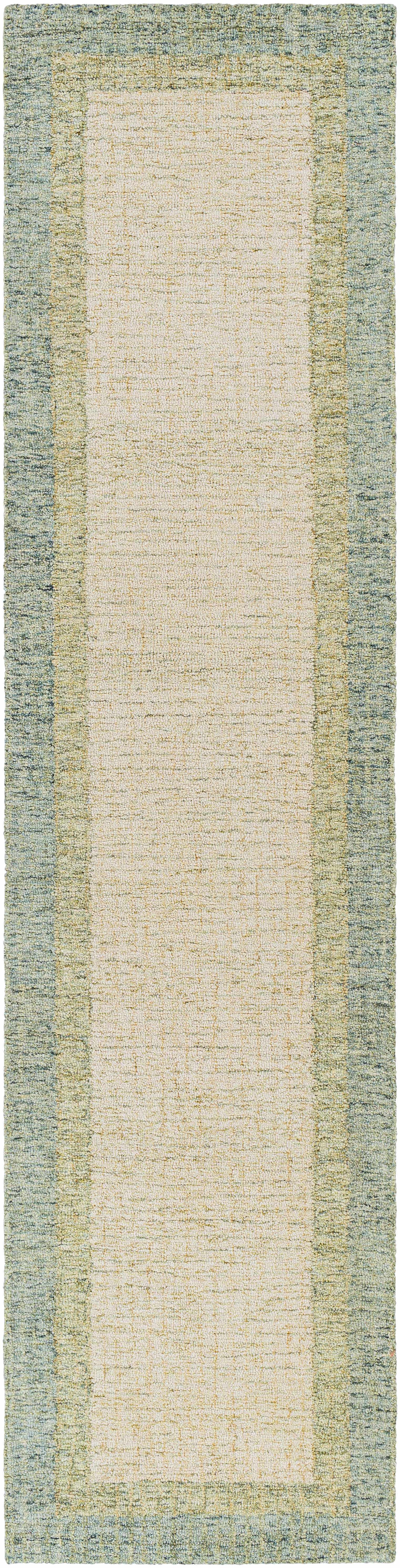 Sage Green Bordered Wool Rug - 2’6’’ x 10’ Runner - Boutique Rugs