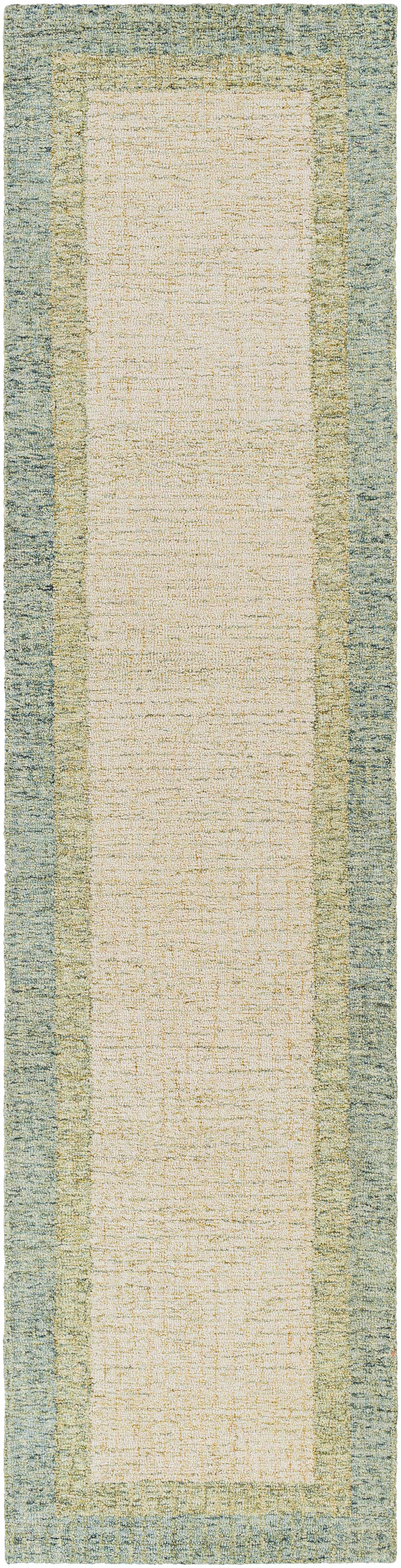 Sage Green Bordered Wool Rug - 2’6’’ x 10’ Runner - Boutique Rugs