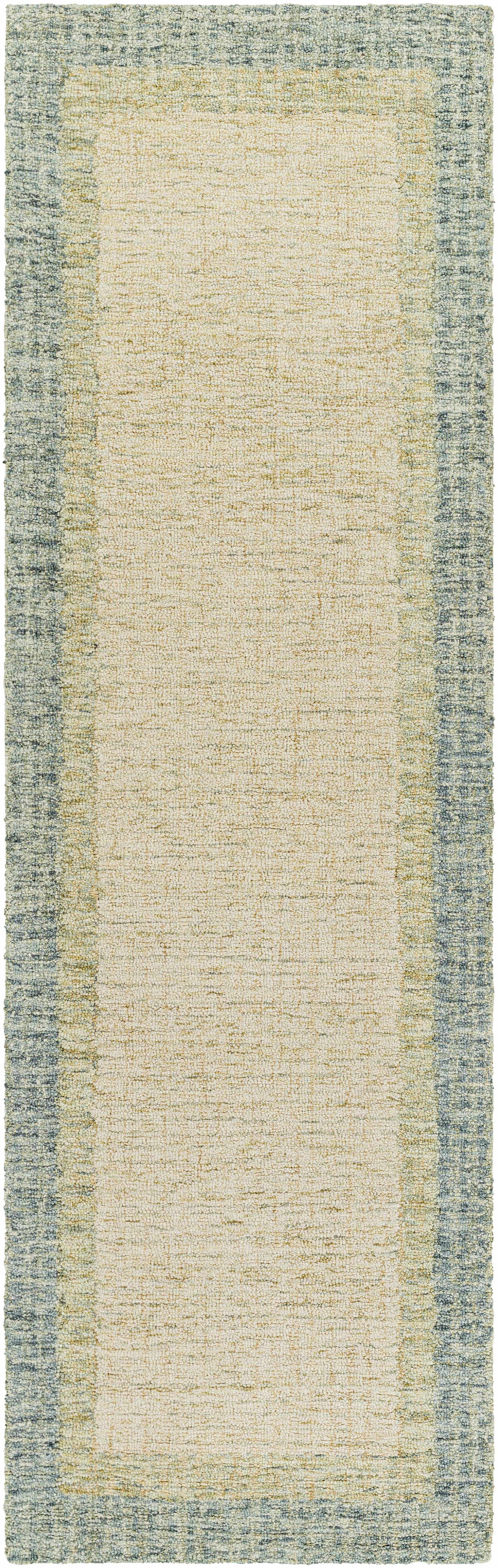 Sage Green Bordered Wool Rug - 2’6’’ x 8’ Runner - Boutique Rugs