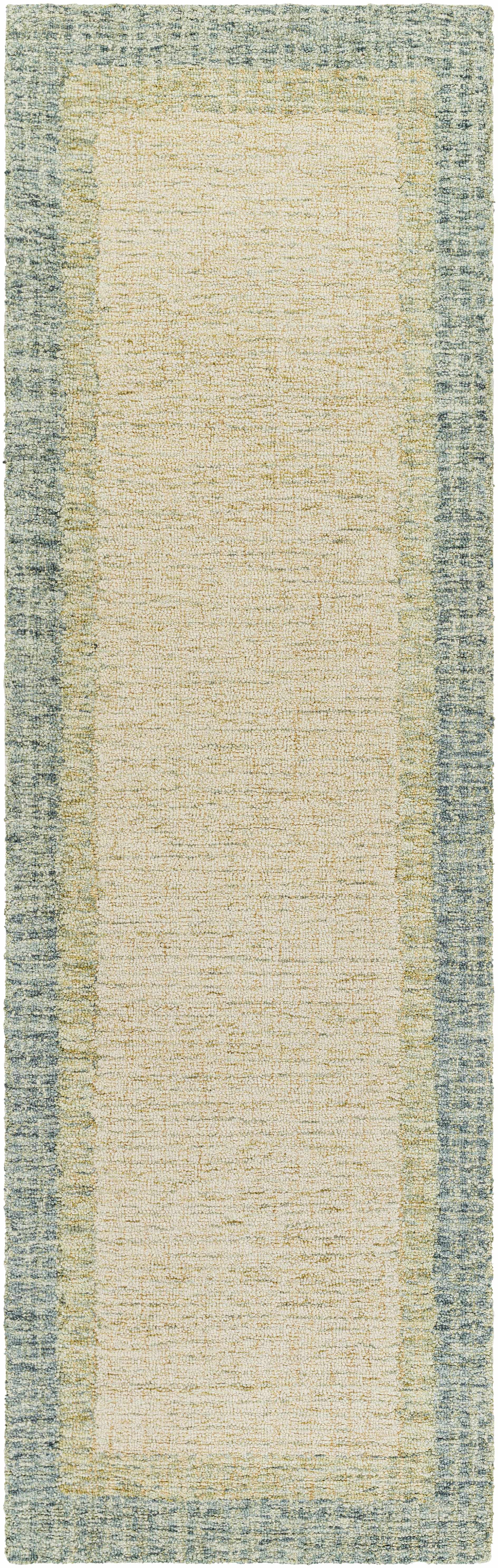 Sage Green Bordered Wool Rug - 2’6’’ x 8’ Runner - Boutique Rugs