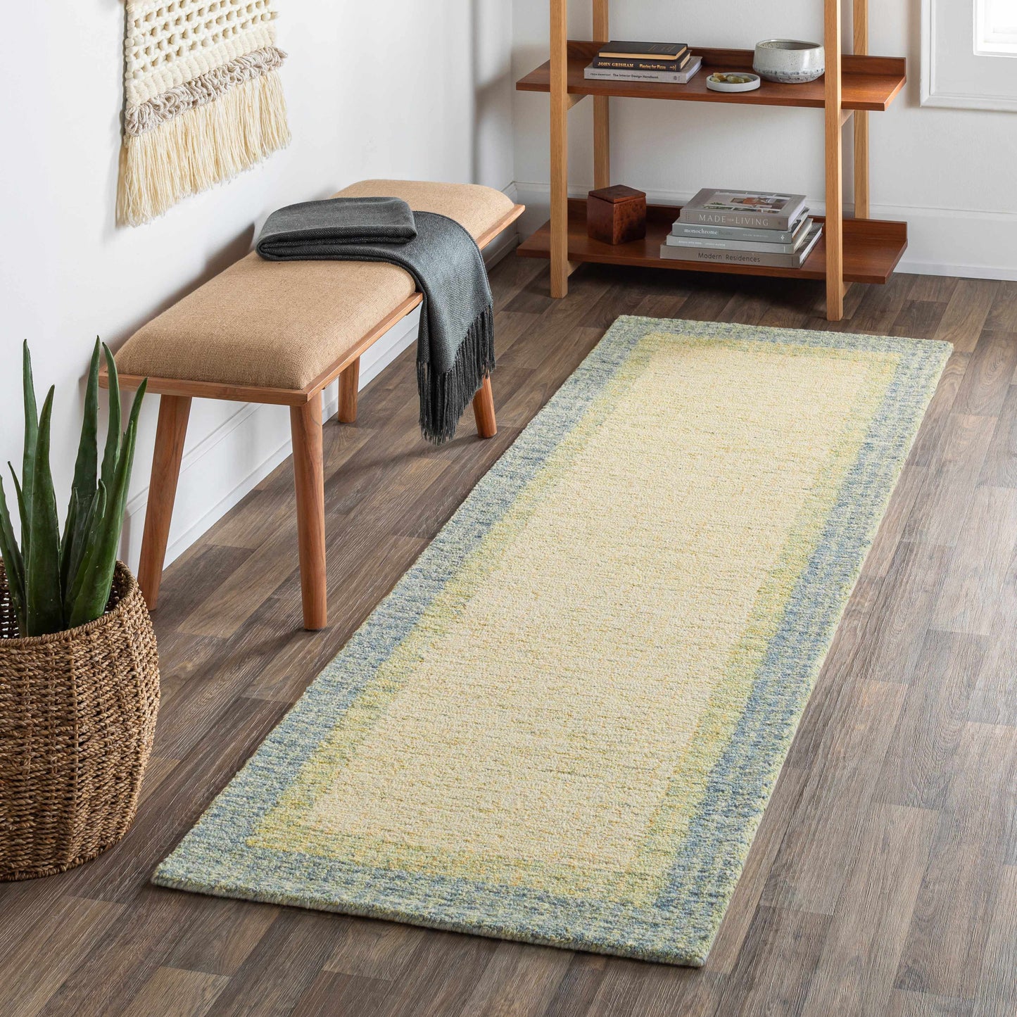 Sage Green Bordered Wool Rug - Boutique Rugs