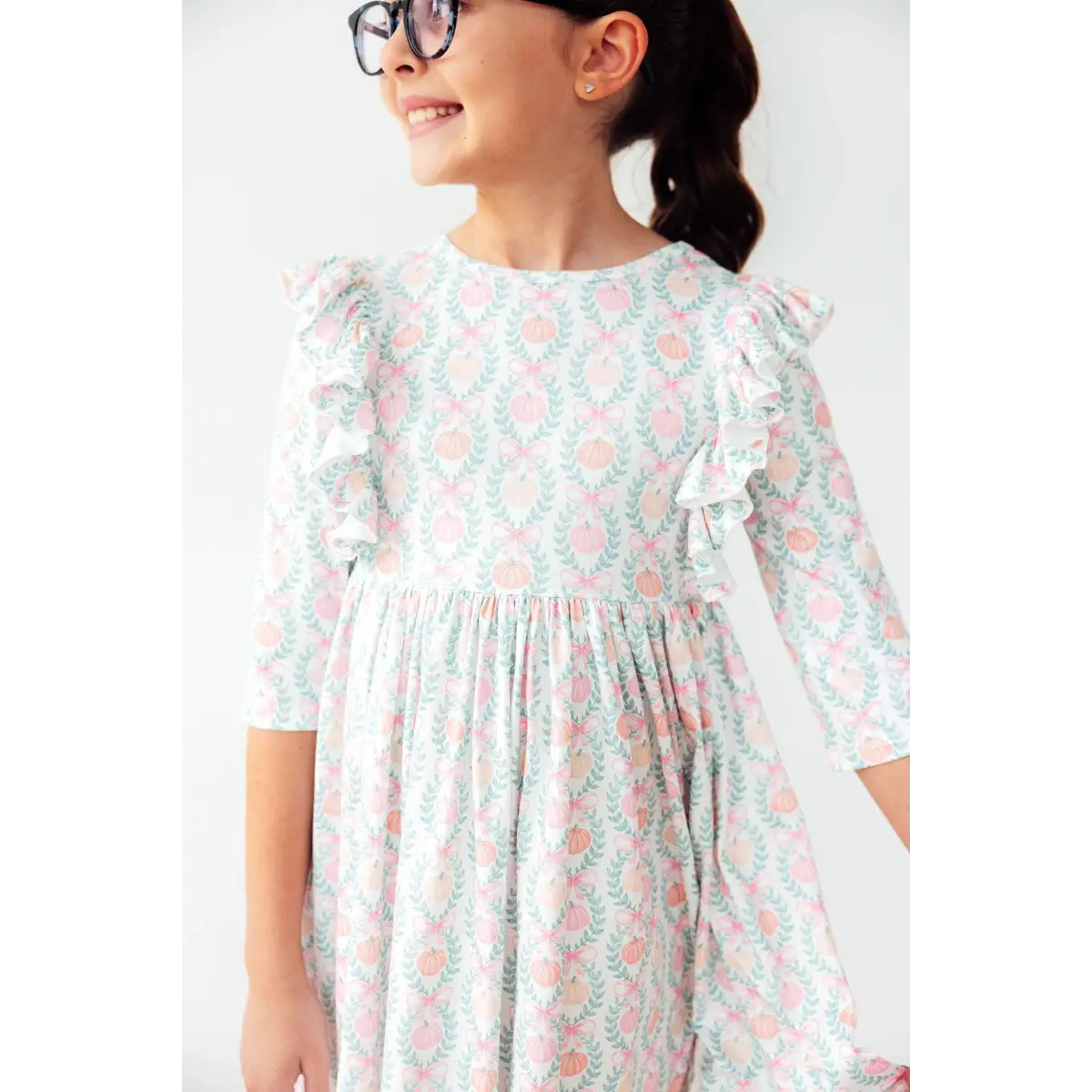 Pumpkin Kisses Harvest Wishes 3/4 Sleeve Ruffle Twirl Dress - Mila & Rose ®