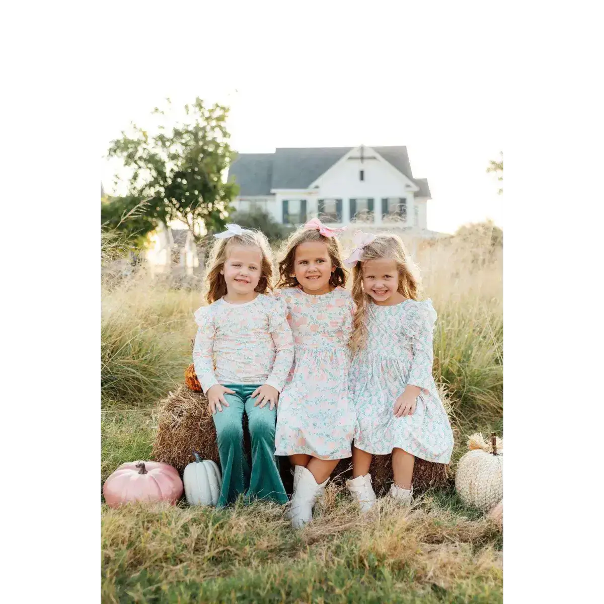 Pumpkin Kisses Harvest Wishes 3/4 Sleeve Ruffle Twirl Dress - Mila & Rose ®