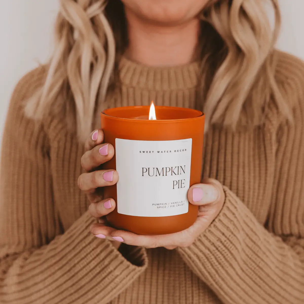 Pumpkin Pie Soy Candle - Orange Matte Jar - 15 oz (Hello Pumpkin) - Sweet Water Decor