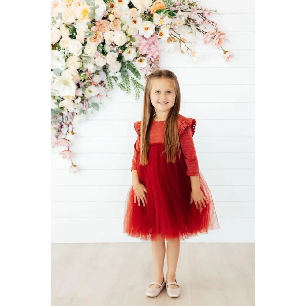 Pumpkin Spice Shimmer 3/4 Sleeve Tutu Dress - Mila & Rose ®