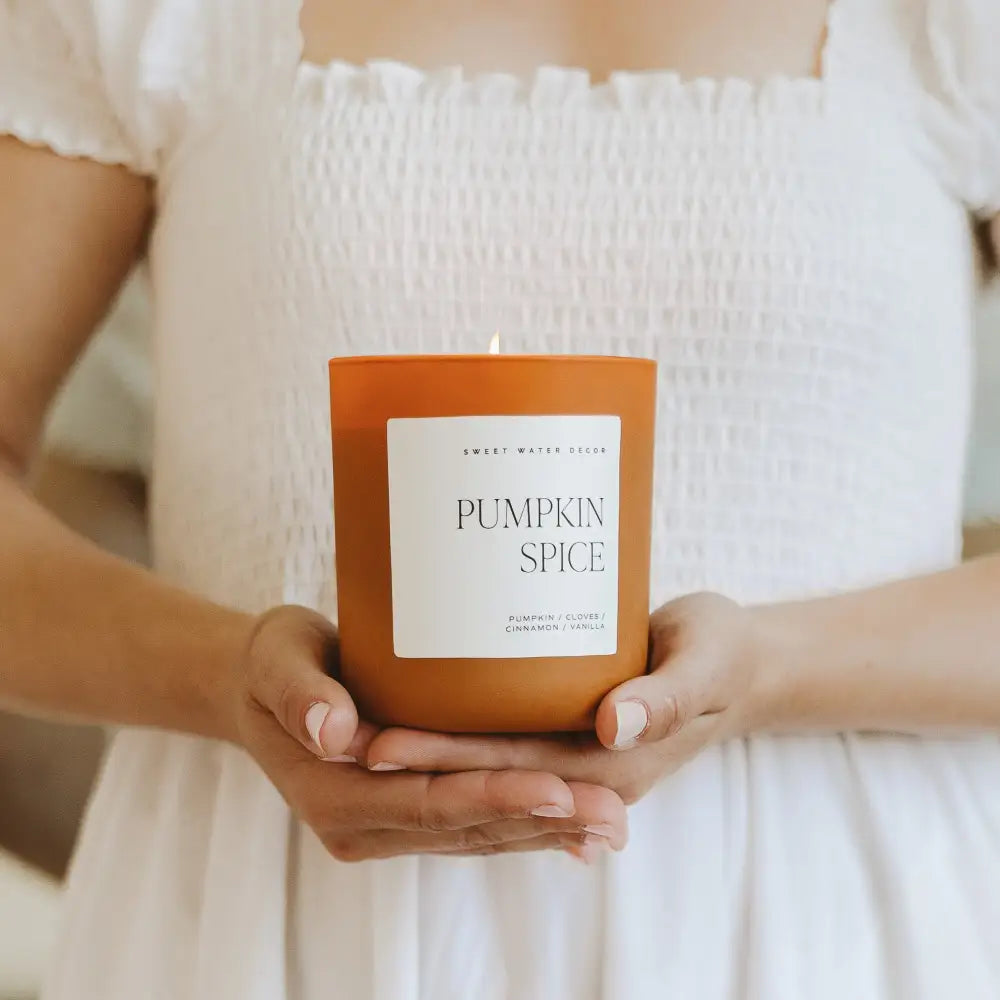Pumpkin Spice Soy Candle - Orange Matte Jar - 15 oz - Sweet Water Decor