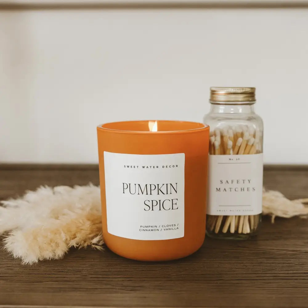 Pumpkin Spice Soy Candle - Orange Matte Jar - 15 oz - Sweet Water Decor