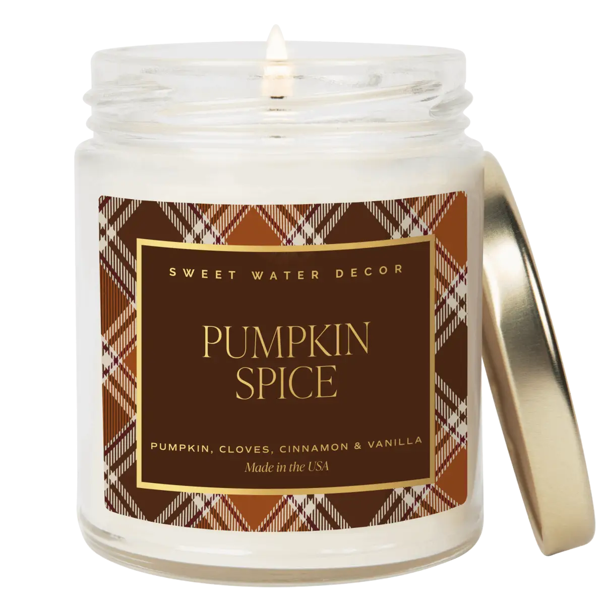 Pumpkin Spice Soy Candle - Patterned 9 oz - Clear Jar - Sweet Water Decor