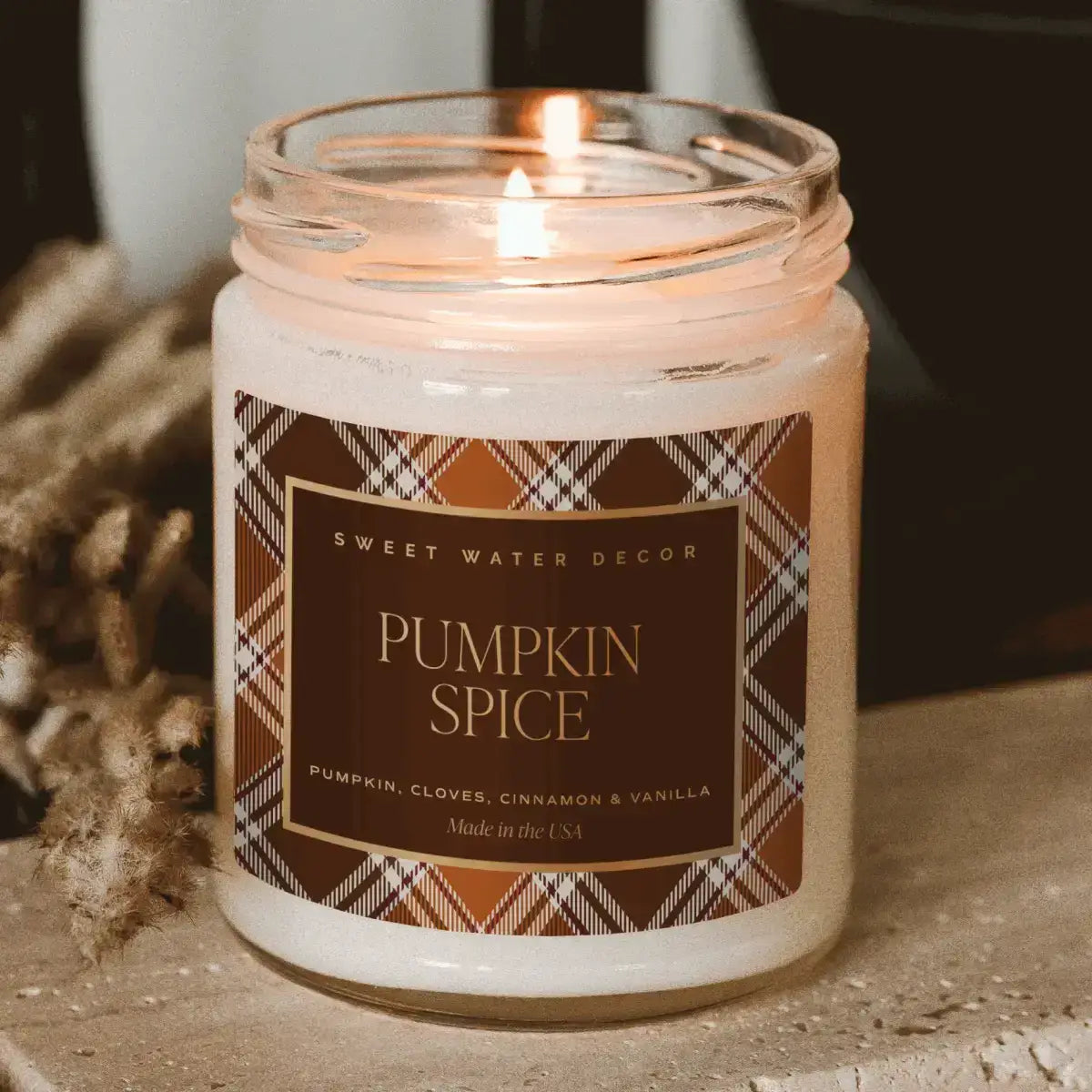 Pumpkin Spice Soy Candle - Patterned 9 oz - Clear Jar - Sweet Water Decor