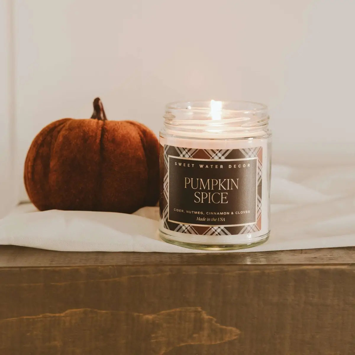 Pumpkin Spice Soy Candle - Patterned 9 oz - Clear Jar - Sweet Water Decor