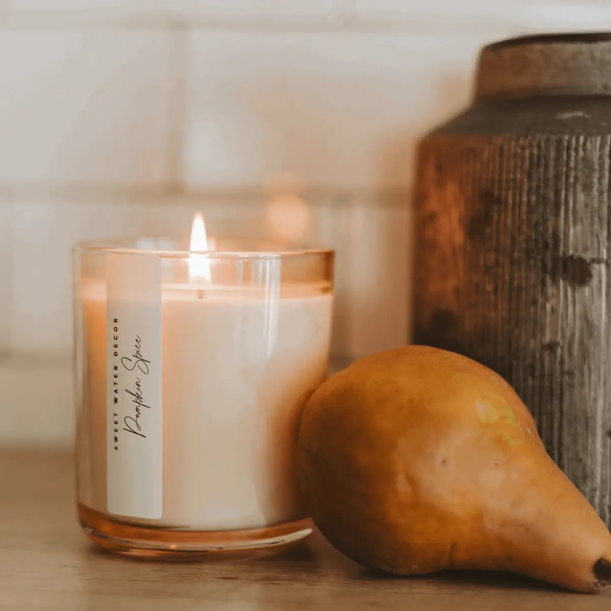 Pumpkin Spice Soy Candle - Tinted Glass Jar - 12 oz - Sweet Water Decor