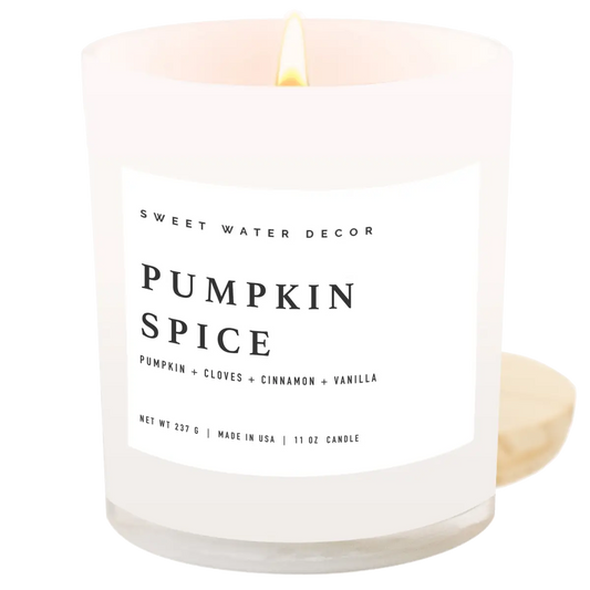 Pumpkin Spice Soy Candle - White Jar - 11 oz - Sweet Water Decor