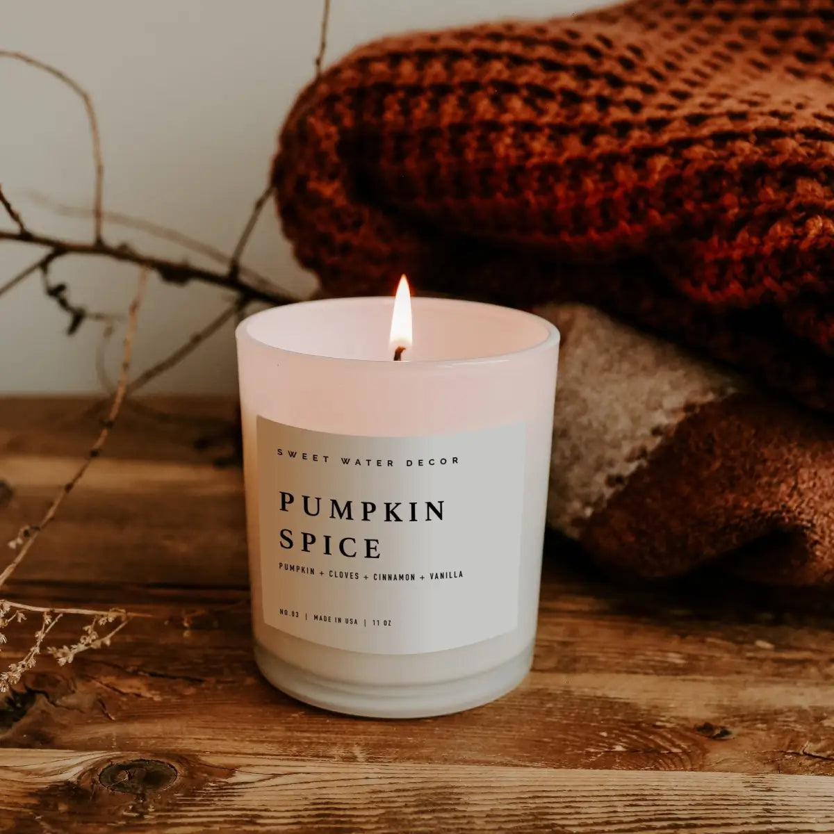 Pumpkin Spice Soy Candle - White Jar - 11 oz - Sweet Water Decor