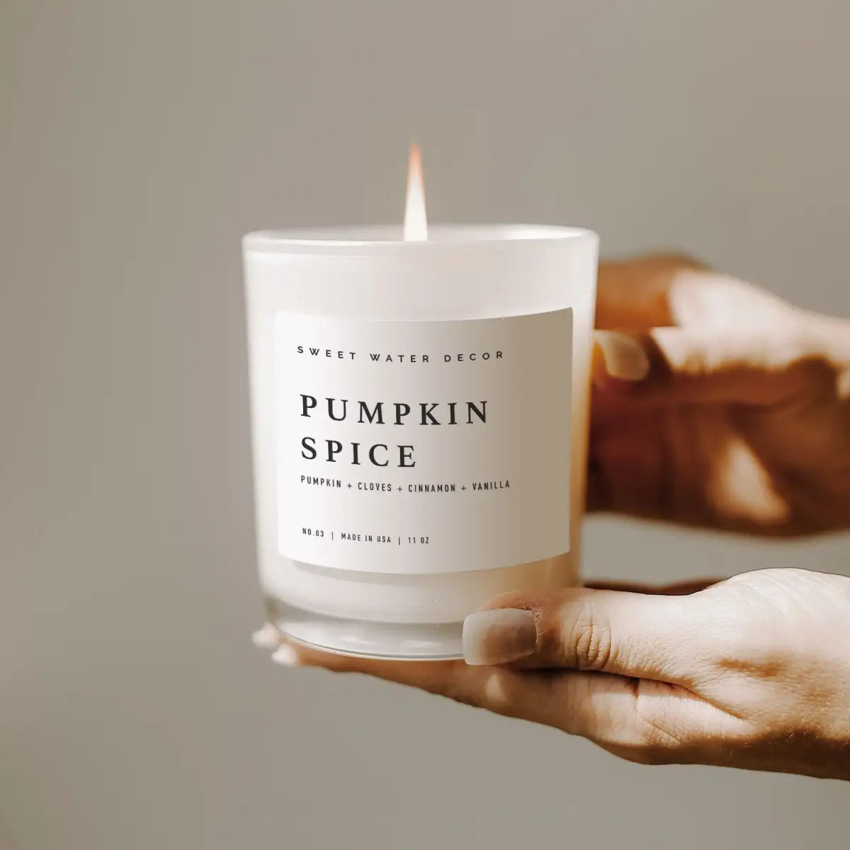 Pumpkin Spice Soy Candle - White Jar - 11 oz - Sweet Water Decor