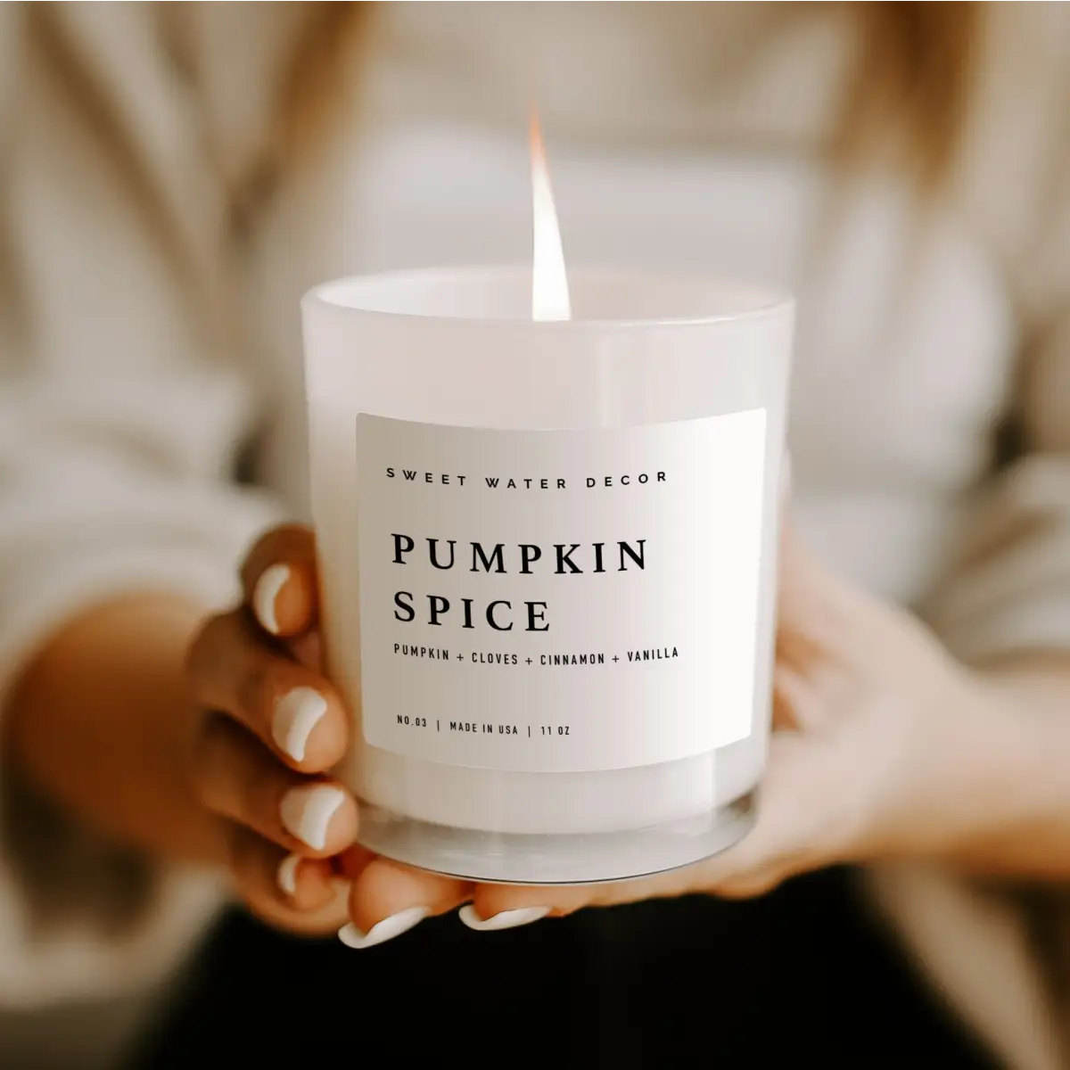 Pumpkin Spice Soy Candle - White Jar - 11 oz - Sweet Water Decor