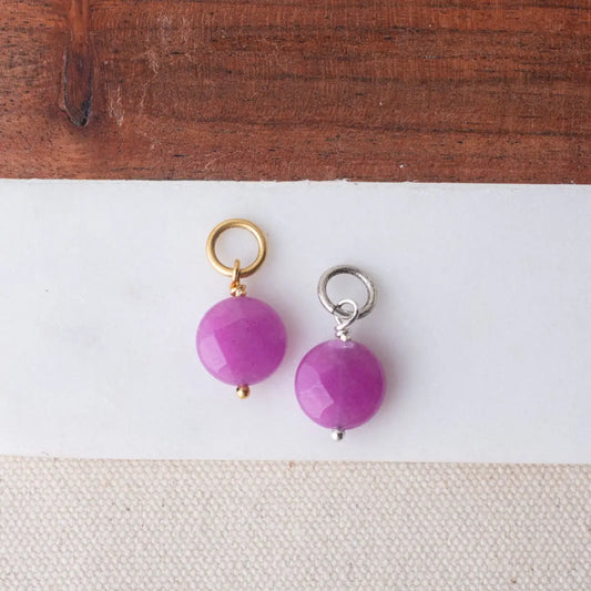 Purple Jade Faceted Coin Charm - Antique Silver - Bel Kai